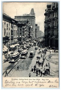 1910 Aerial View Broadway Looking North Post Office Streetcars New York Postcard