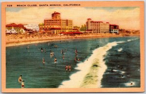 Beach Club Santa Monica California CA Outdoor Swimming Beach Bathing Postcard
