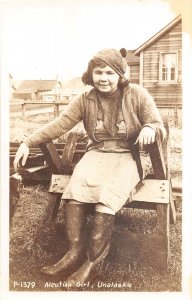 J68/ Unalaska Alaska RPPC Postcard c1940s Aleutian Girl Home 36