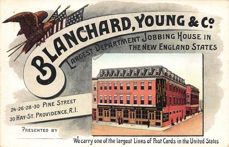 Providence RI Blanchard Young & Co. Largest line of Post Cards Perfin Stamp