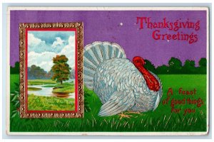 1914 Thanksgiving Greetings Turkey Gel Gold Gilt Lyons New York NY Postcard 