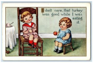 1913 Thanksgiving Little Girl Crying Eating Turkey Apple Embossed Postcard