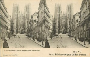 Postcard Vues Stereoscopiques J. Damoy Ser.3, 1.Bruxelles Belgium Cathedral