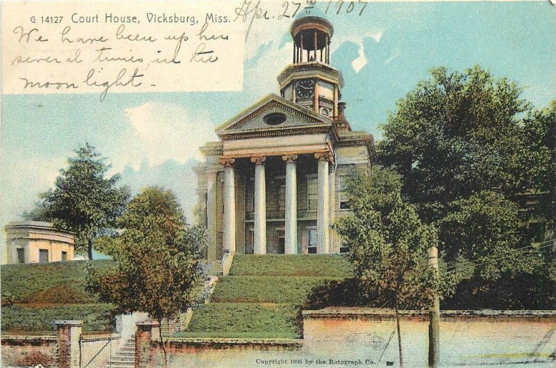 Postcard 1907 Mississippi Vicksburg Court House undivided Rotograph MS24-203