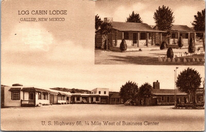 Postcard Log Cabin Lodge U.S. Highway Route 66 in Gallup, New Mexico