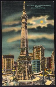 Indiana INDIANAPOLIS Soldiers and Sailors Monument at Night - LINEN