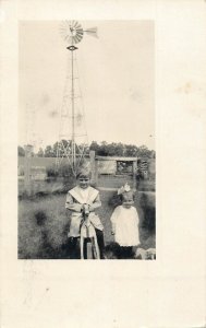 United States photo postcard girls riding wooden horse toy correspondence Bern