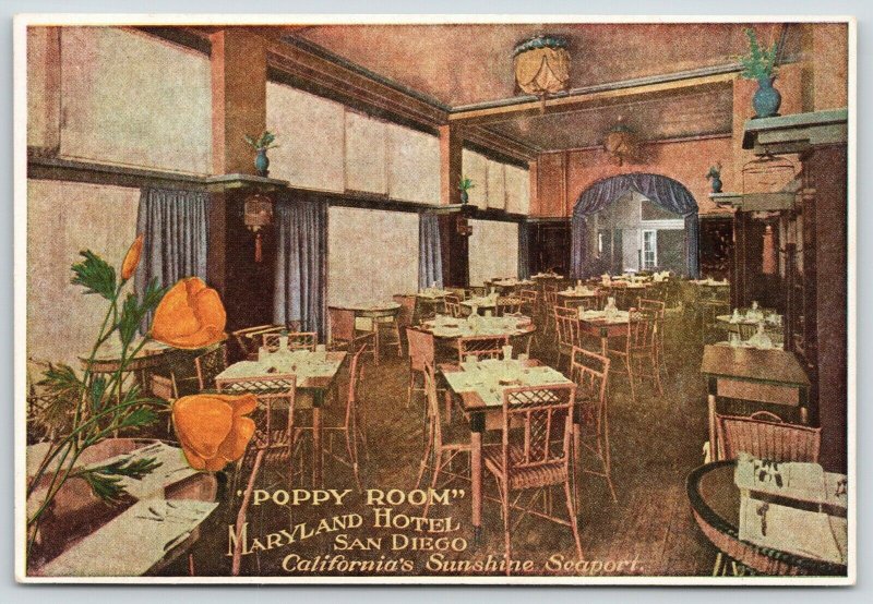 San Diego California~Bird Cage~Interior Maryland Hotel~Poppy Room~c1910 Postcard