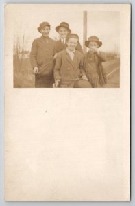 RPPC Four Young Men Slingshots on Railroad Tracks Boys Being Boys Postcard H30