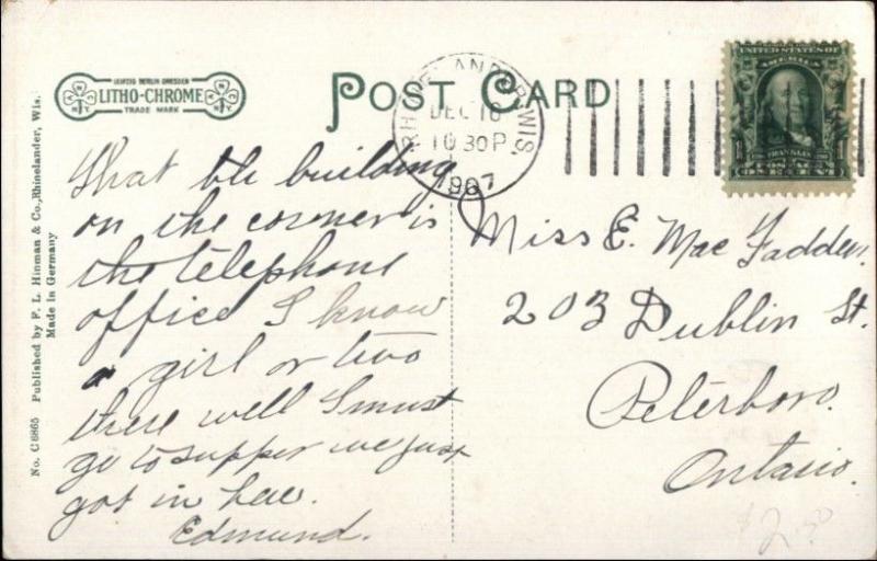 Rhinelander WI Brown St. c1910 Postcard