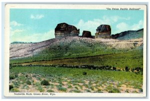 1949 On Union Pacific Railroad Teakettle Rock View Green River WY Trees Postcard