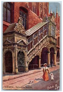 c1910 Rathaustreppe Luebeck Germany Wide Wide World Oilette Tuck Art Postcard 