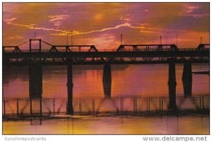 Sunset View Of Railway and Traffic Bridges Prince Albert Saskatchewan Canada