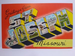 Greetings From St Joseph Missouri Large Big Letter Postcard Linen Curt Teich