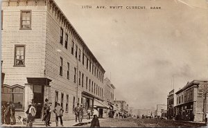 Swift Current Saskatchewan 11th Ave c1910 Roller Cancel Rumsey RPPC Postcard H40