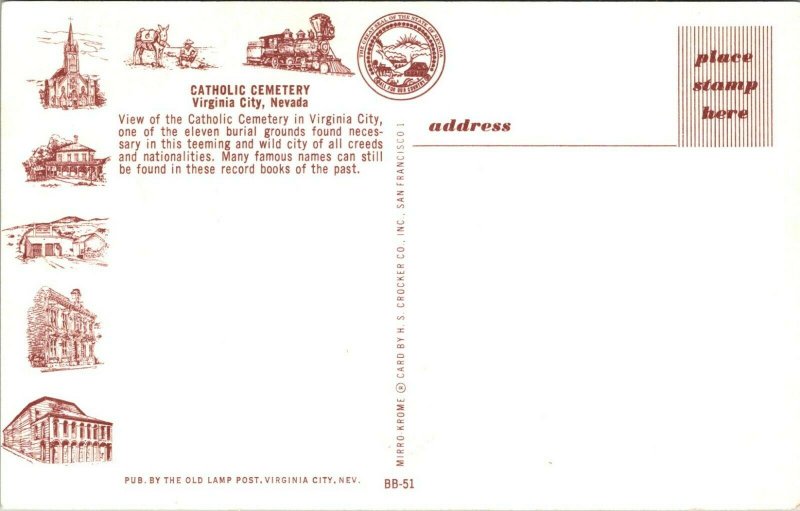 Catholic Cemetery Virginia City Nevada Postcard