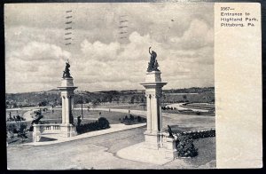 Vintage Postcard 1910 Entrance to Highland Park, Pittsburgh, Pennsylvania