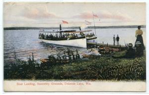 Boat Landing Assembly Grounds Delavan Wisconsin 1908 postcard