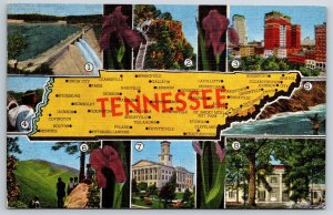 Tennessee State Map~Key To Views~Humboldt~Etowah~PM 1949~Vintage Linen Postcard