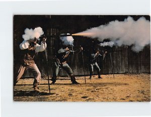 Postcard Musketeers fire a matchlock volley, at Plimoth Plantation, Plymouth, MA