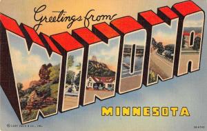 Winona Minnesota Greetings Large Letter Linen Antique Postcard J71415