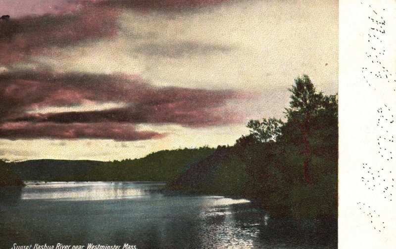 Vintage Postcard Sunset Nashua River Westminster Massachusetts Hugh C. Leighton