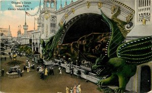 Postcard View Dragon's Gorge, Luna Park Coney Island Amusement Park Attraction