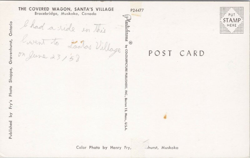 Bracebridge Ontario Muskoka Wagon Santa's Village Santa Claus Postcard G34