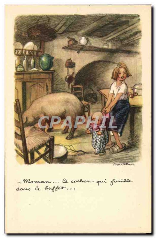 Old Postcard Fantasy Illustrator Poulbot Pig Pig