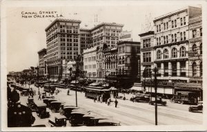 New Orleans LA Canal Street Autos Trolleys Woolworth Hanan Shoes RP Postcard G50