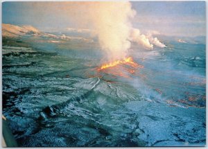 VINTAGE POSTCARD CONTINENTAL SIZE AERIAL THE FISSURE ERUPTION AT KRAFTA ICELAND