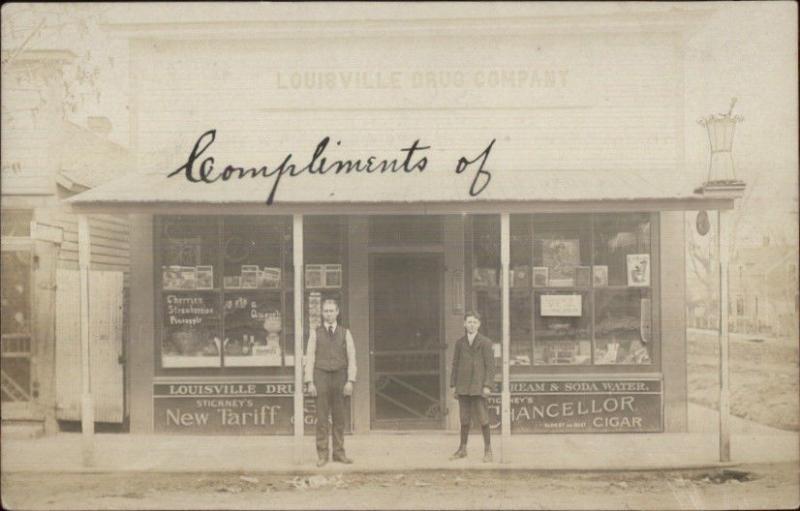 Louisville IL Drug Store Co Beautiful Storefront w/ Signs Real Photo Postcard