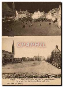 Old Postcard Belgium Ypres The grand place before and after the bombing