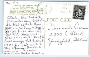 *1960s Greetings from Charlotte North Carolina Large Letter Vintage Postcard C73