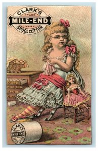 1870s-80s Clark's Mile-End Spool Cotton Adorable Girl & Doll John Pike P213