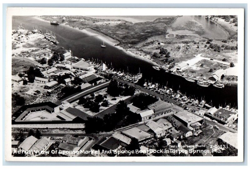 c1950's Aerial View Sponge Market Dock Tarpon Springs FL RPPC Photo Postcard 