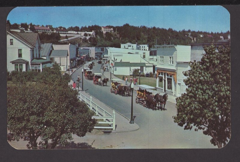 Michigan Mackinac Island Main Street and Village, horse drawn carriages - Chrome