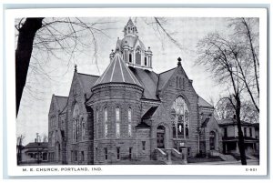 View Of M.E Church Portland Indiana IN, Trees Exterior Scene Vintage Postcard