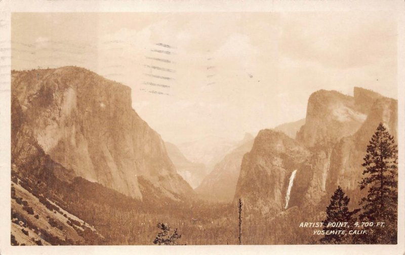 RPPC ARTIST POINT YOSEMITE CAMP CURRY CALIFORNIA STAMP REAL PHOTO POSTCARD 1927