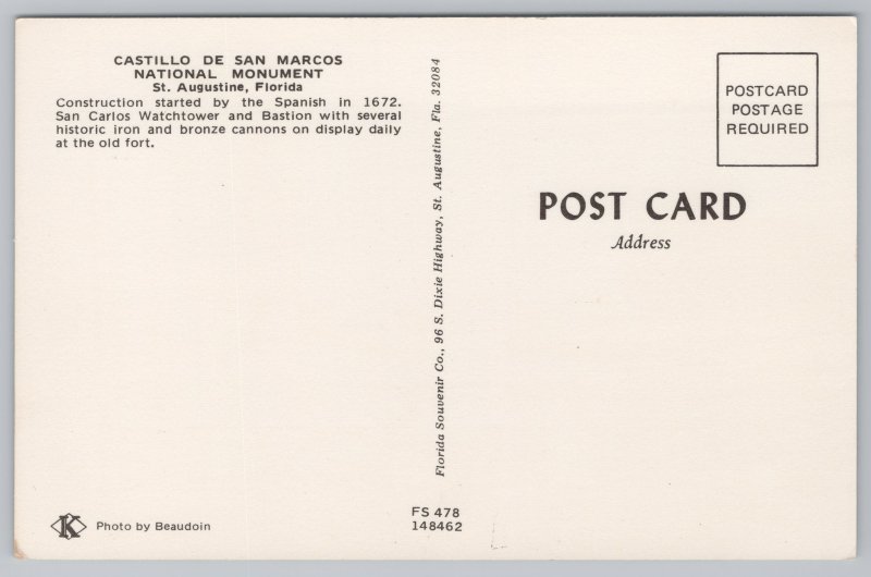 State View~St Augustine FL~Castillo de San Marcos National Monument~Vintage PC