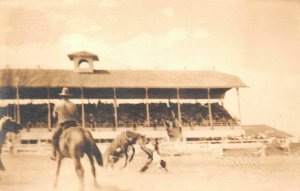 RPPC WESTERN COWBOY RODEO HORSES MONTANA ACE WOODS REAL PHOTO POSTCARD ('20s)