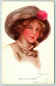 Philip Boileau~Ready for the Meeting~Elegant Woman in Brown Oversize Cloche Hat 