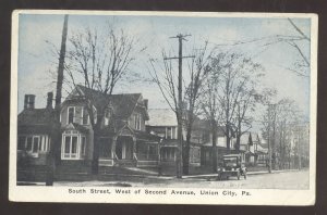 UNION CITY PENNSYLVANIA SOUTH STREET SCENE OLD CAR VINTAGE POSTCARD 1910