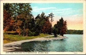 View of Spot Pond, Middlesex Fells Reservation, Malden MA Vintage Postcard R67