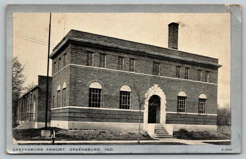 Greensburg IndianaNational Guard Armory1940s Silver Border Wayne Postcard