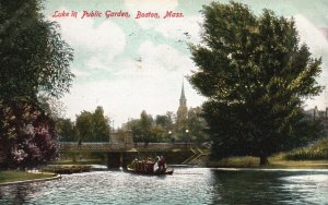 Vintage Postcard 1908 Lake In Public Garden Under Bridge Boston Massachusetts MA