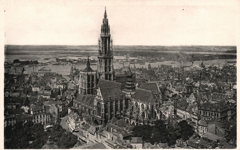 Vintage Postcard 1920's Antwerpen Anvers Cathedrale Et Coude D'Austruweel