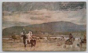 Transport Great Prairies White Man Red River Carts Indian Travaille Postcard N23