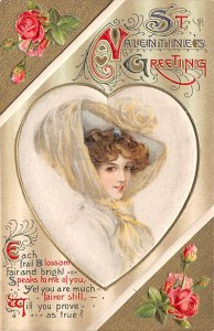 Silk material on front Artist Samuel Schmucker Valentines Postcard