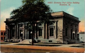 Evanston Post Office Building Illinois IL Sunset Antique Postcard DB UNP Unused  